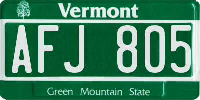 VT license plate AFJ805