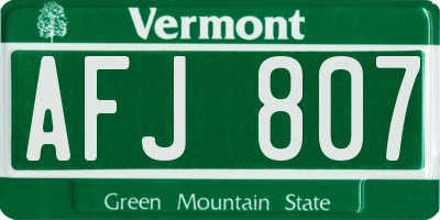 VT license plate AFJ807