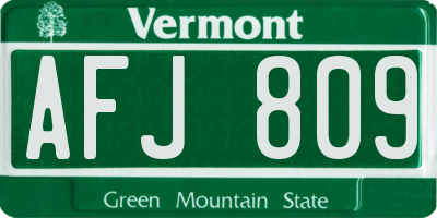 VT license plate AFJ809
