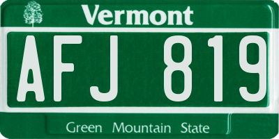 VT license plate AFJ819