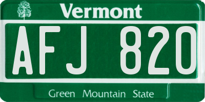 VT license plate AFJ820