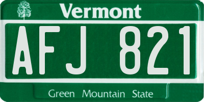 VT license plate AFJ821