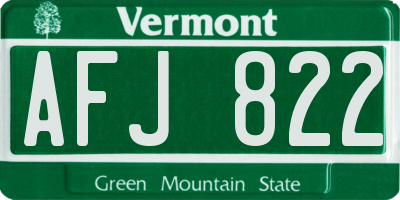 VT license plate AFJ822