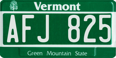 VT license plate AFJ825