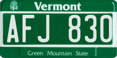 VT license plate AFJ830