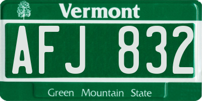VT license plate AFJ832