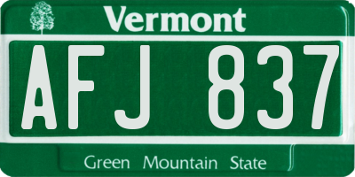 VT license plate AFJ837
