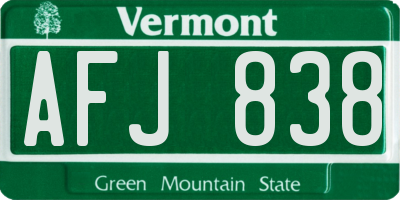 VT license plate AFJ838