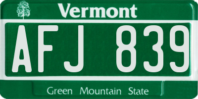 VT license plate AFJ839