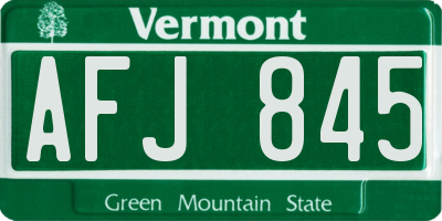 VT license plate AFJ845