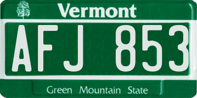 VT license plate AFJ853