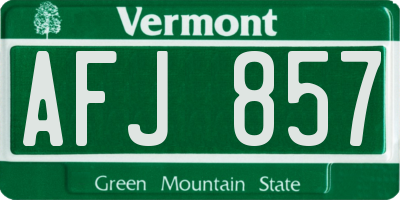 VT license plate AFJ857