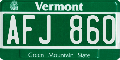 VT license plate AFJ860