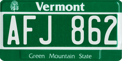 VT license plate AFJ862