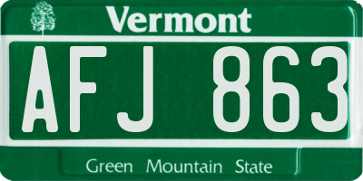 VT license plate AFJ863