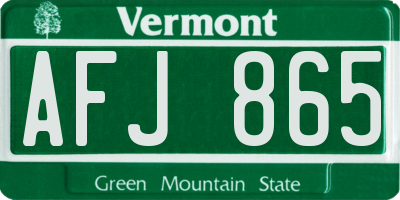 VT license plate AFJ865