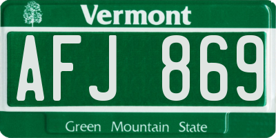 VT license plate AFJ869