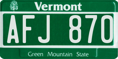 VT license plate AFJ870