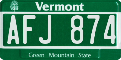 VT license plate AFJ874