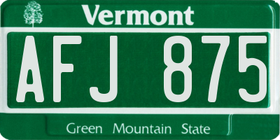 VT license plate AFJ875