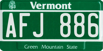 VT license plate AFJ886