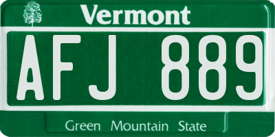 VT license plate AFJ889