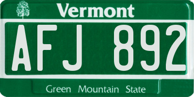 VT license plate AFJ892
