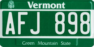 VT license plate AFJ898