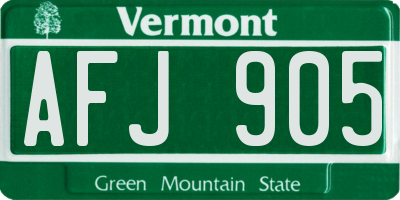 VT license plate AFJ905