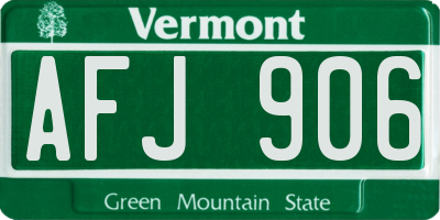 VT license plate AFJ906