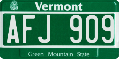 VT license plate AFJ909