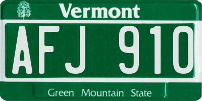 VT license plate AFJ910