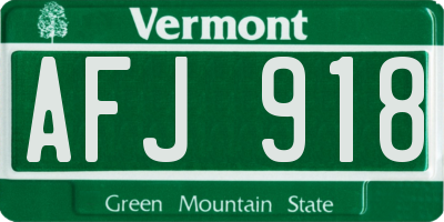 VT license plate AFJ918