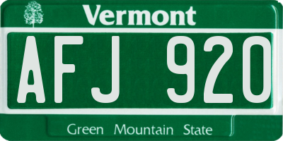 VT license plate AFJ920
