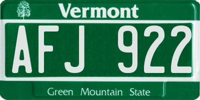 VT license plate AFJ922