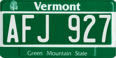 VT license plate AFJ927