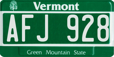 VT license plate AFJ928