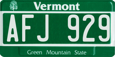 VT license plate AFJ929