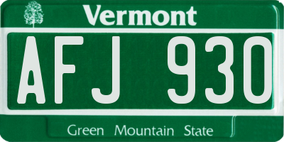 VT license plate AFJ930