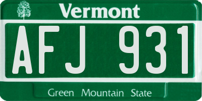 VT license plate AFJ931