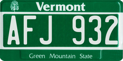 VT license plate AFJ932