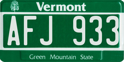 VT license plate AFJ933
