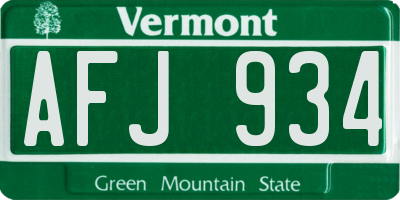 VT license plate AFJ934