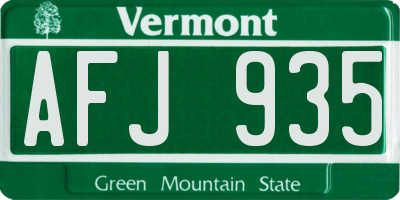 VT license plate AFJ935