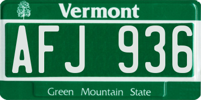 VT license plate AFJ936