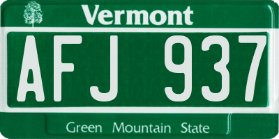 VT license plate AFJ937