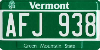 VT license plate AFJ938
