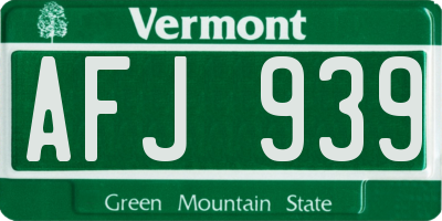 VT license plate AFJ939