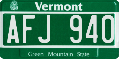 VT license plate AFJ940