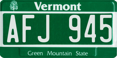VT license plate AFJ945